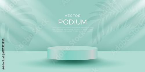 A mint and turquoise podium backdrop