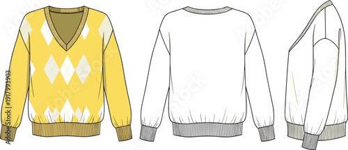 Women apparel vector illustration including t-shirt polo shirt cardigan and argyle sweater fashion sketches for technical design by flavector brand