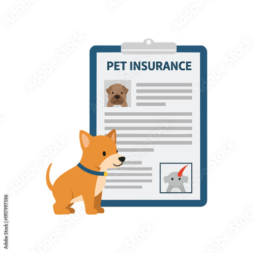 Pet Insurance Document with Cute Dog Illustration and Safety Icon