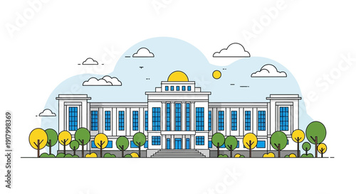 Government building with columns and dome illustration.
