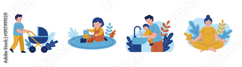 Flat Vector Parental Care and Pregnancy Illustration Element Kit for Family Wellness and Early Childhood Development