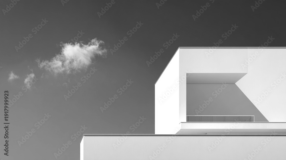 Obraz premium Minimalist Architecture with Geometric Shadow. - Modern Concrete Facade Against Clear Sky.