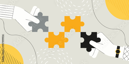 Hands connecting puzzle pieces symbolizing collaboration and problem solving