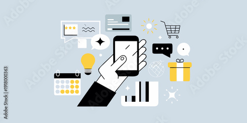 Digital commerce concept a hand interacting with a smartphone screen