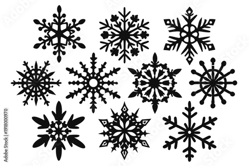 set of snowflake line art silhouette vector illustration