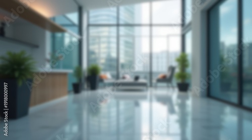 A blurred virtual background of a modern office, creating a professional and subtle corporate look.

