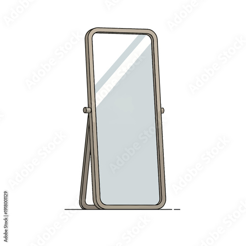 A sleek standing mirror with a minimalist bronze frame.