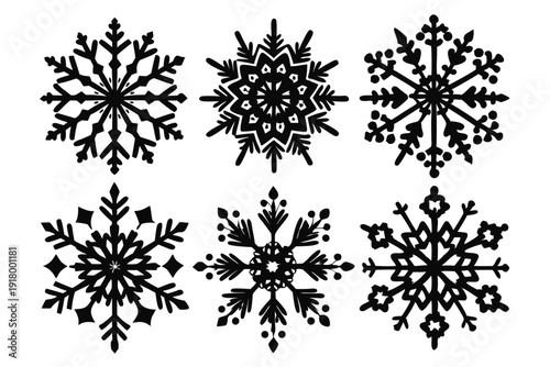 set of snowflake line art silhouette vector illustration