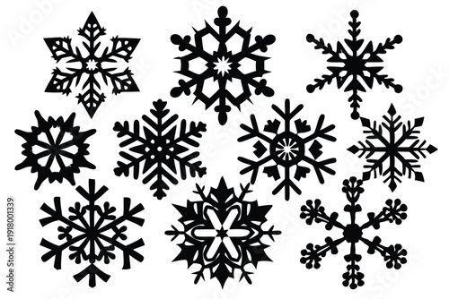 set of snowflake line art silhouette vector illustration