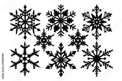 set of snowflake line art silhouette vector illustration