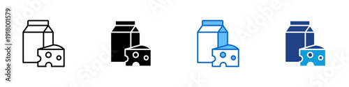 Dairy Product Multiple Style Icon Design Vector - Milk carton and cheese representing dairy nutrition, food supply, and calcium intake