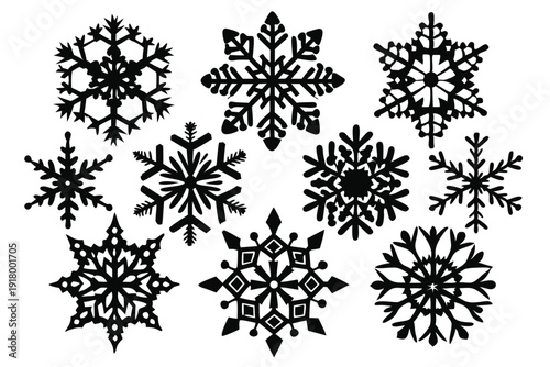set of snowflake line art silhouette vector illustration