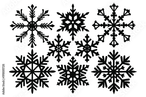set of snowflake line art silhouette vector illustration