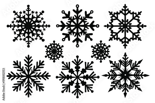 set of snowflake line art silhouette vector illustration