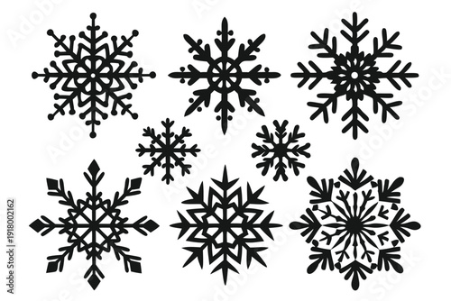 set of snowflake line art silhouette vector illustration
