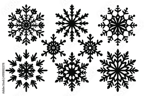 set of snowflake line art silhouette vector illustration