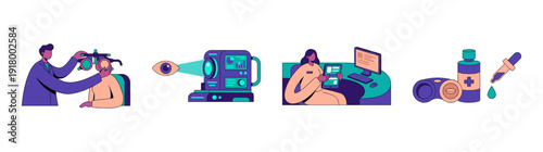 Flat Vector Optometry and Eye Care Illustration Element Kit for Medical Ophthalmology Services