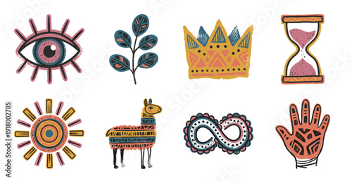 Bohemian Tribal Icon Set with Animal and Celestial Symbols
