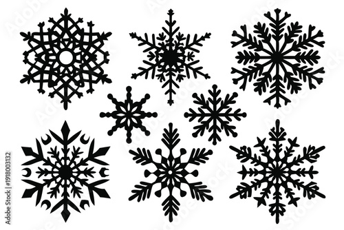 set of snowflake line art silhouette vector illustration