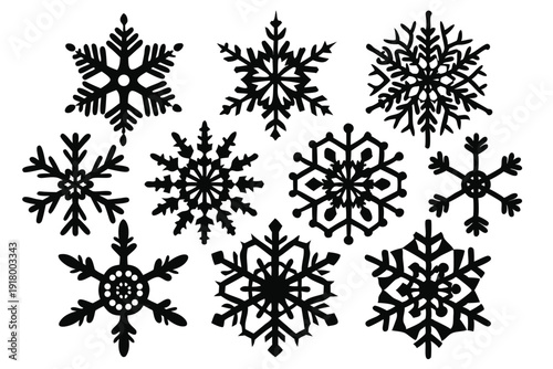 set of snowflake line art silhouette vector illustration