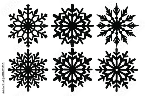 set of snowflake line art silhouette vector illustration