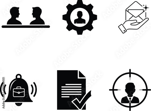 business and communication icons set including people documents and targets