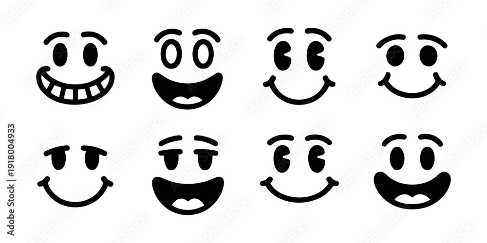 Obraz premium Black and white smiley faces with different expressions emoticons cartoon in white background