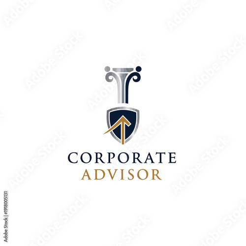 Elegant Corporate Advisor Pillar with Upward Arrow Logo, isolated white background