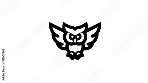 Minimalist black outline owl icon, stylized vector illustration of a nocturnal bird, wise animal symbol for graphic design and branding.