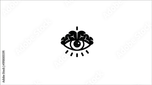 Human Brain and Eye Symbol Icon. Concept of Intelligence, Wisdom, Vision, Knowledge, Perception, and Insight.