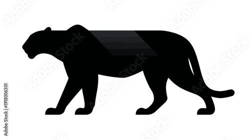 Black Panther or Jaguar Silhouette Walking Illustration, Powerful Wild Predator Animal Vector Graphic Isolated on White Background