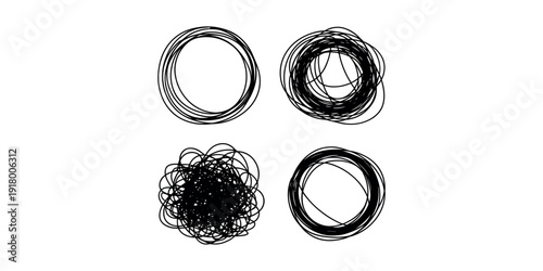 Black scribbled circles on white background scribbles hand drawn
