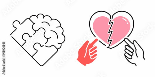 A broken heart and a puzzle piece representing emotional connection