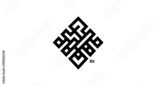 Intricate Black Endless Knot Symbol on White Background. Geometric Mystic Knot Design Element for Spirituality, Eternity, and Interconnectedness.