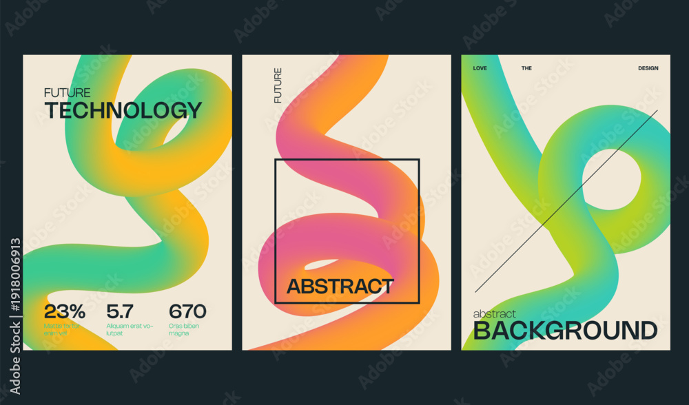 © Shanvood - Abstract 3d line gradient background with motion and design fluid rainbow. Wavy ribbon shape with color curve dynamic modern spiral. Wave element backdrop with liquid swirl motion.