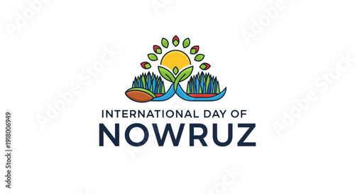 International Day of Nowruz with traditional symbols and vibrant colors in a digital illustration