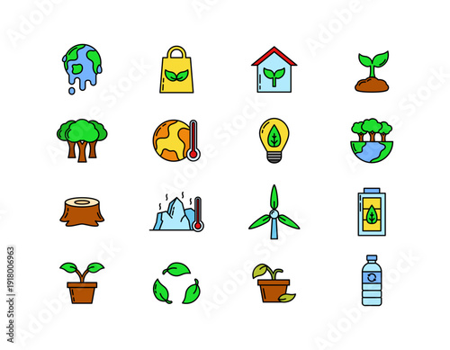 Colorful Ecology Icons Collection, Ecology Environment Illustration Elements