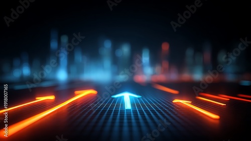 Futuristic raise arrow chart digital transformation abstract technology background. Big data and business growth currency stock and investment economy