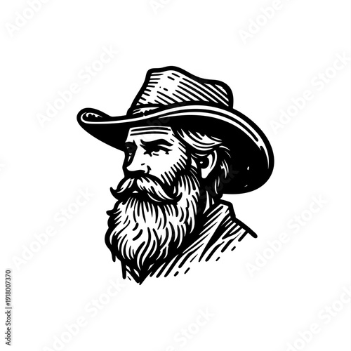 simple stencil engraved vintage vector illustration of old man wearing hat