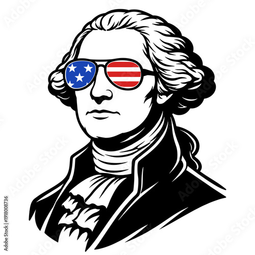 Konstfotografi George Washington Portrait With American Flag Sunglasses, Patriotic President Si