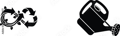 recycling symbol with leaves and watering can icons