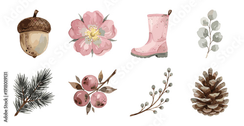 Watercolor Autumn Forest Nature Sticker Set