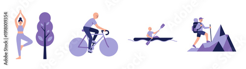 Flat Vector Active Lifestyle Illustration Asset Set for Wellness and Outdoor Adventure Branding