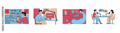 Flat Vector Podcast Production and Audio Engineering Graphic Set for Digital Content Creation