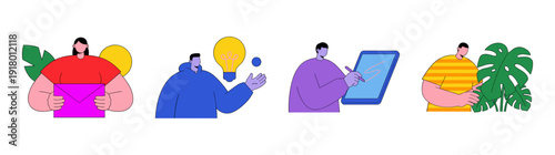 Flat Vector Stylized People Character Element Kit for Creative Business Workflow and Digital Communication