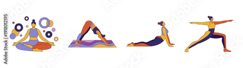Flat Vector Yoga Poses and Meditation Graphic Set for Holistic Wellness and Mindful Fitness Branding