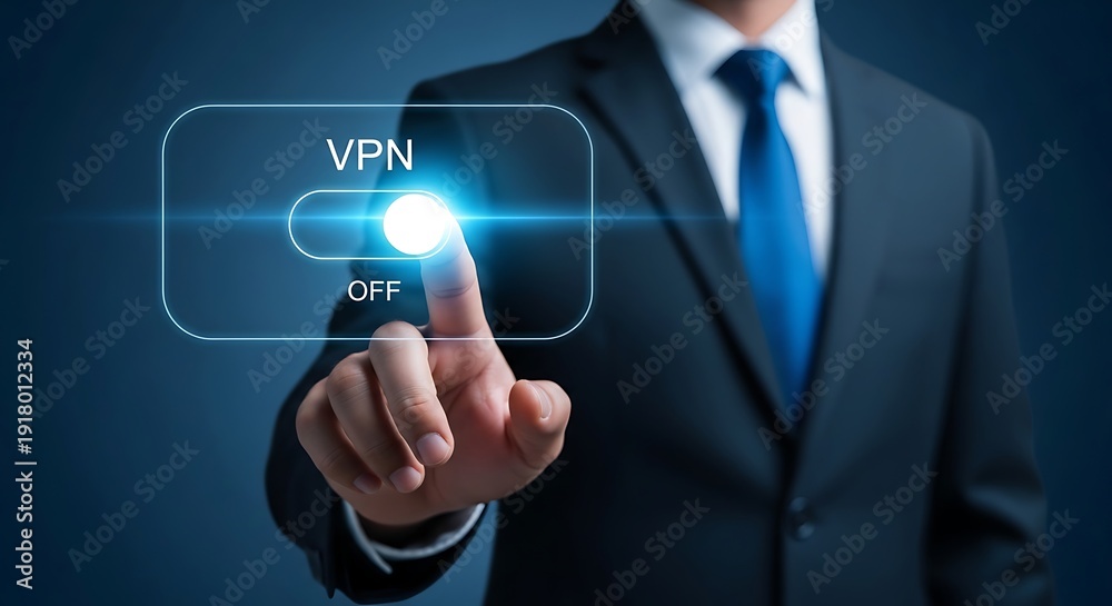 Fototapeta premium Businessman Turning on Vpn