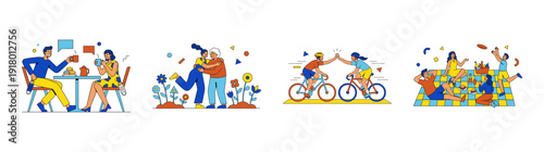 Flat Vector Social Connection Illustration Set for Mental Wellness and Community Engagement Campaigns