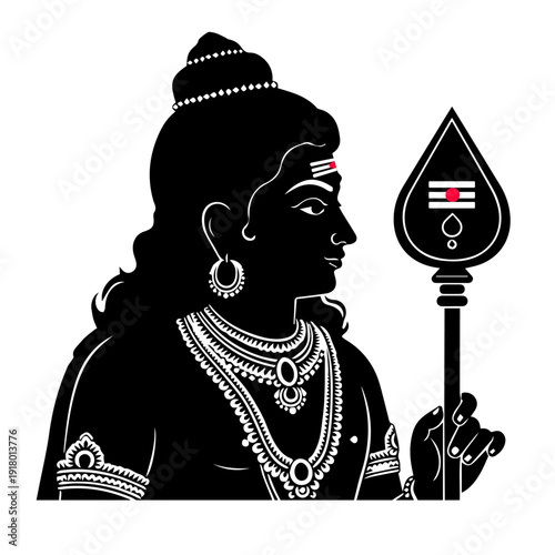 Lord Murugan Black Silhouette with Vel Spear Minimal Vector