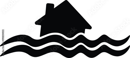 silhouette house sinking in flood water representing a natural disaster vector design